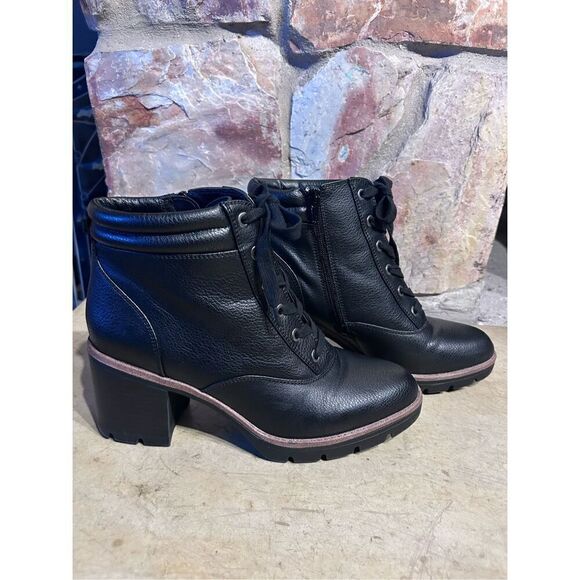 Naturalizer Jet Black Madalynn3 Lace Up Chunky Heeled Boots Women’s Size 9.5 - Picture 1 of 13